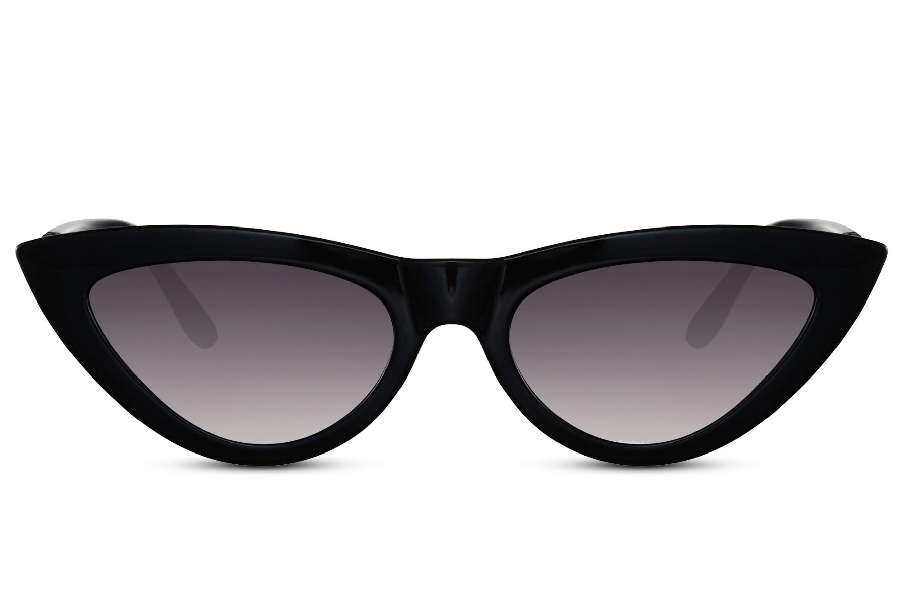 Onyx Blade cat eye sunglasses with sharp black frame and dark gradient lenses, delivering bold statement style with UV protection and modern edge