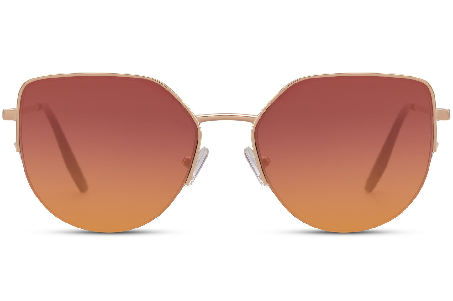 Cat eye sunglasses with orange gradient lenses and metallic frame design