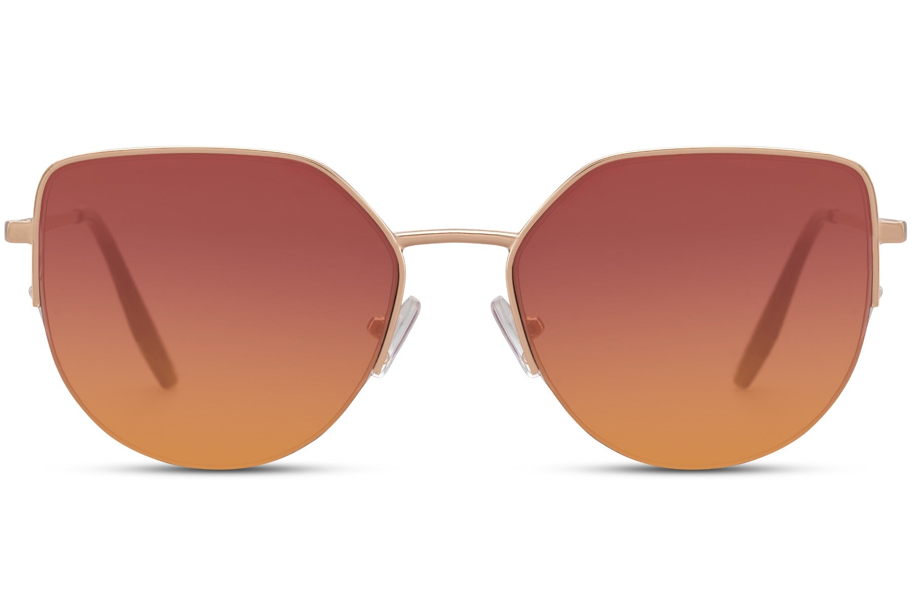 Cat eye sunglasses with orange gradient lenses and metallic frame design