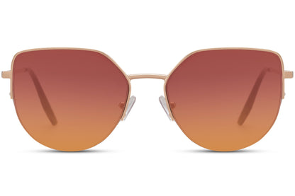 Cat eye sunglasses with orange gradient lenses and metallic frame design