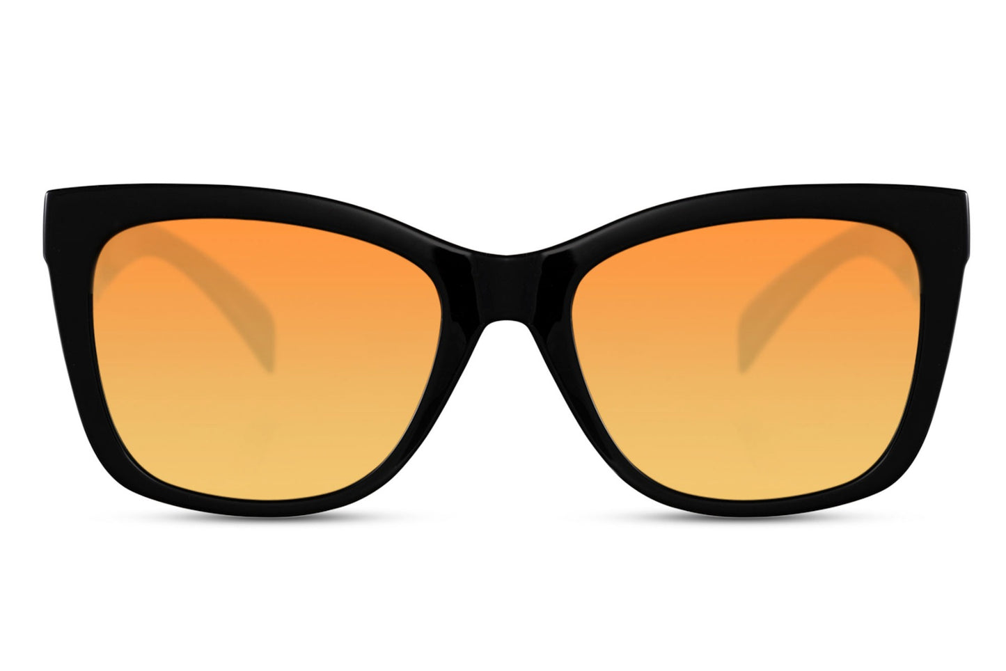 Chunky cat eye sunglasses with orange tinted lenses and statement frame design