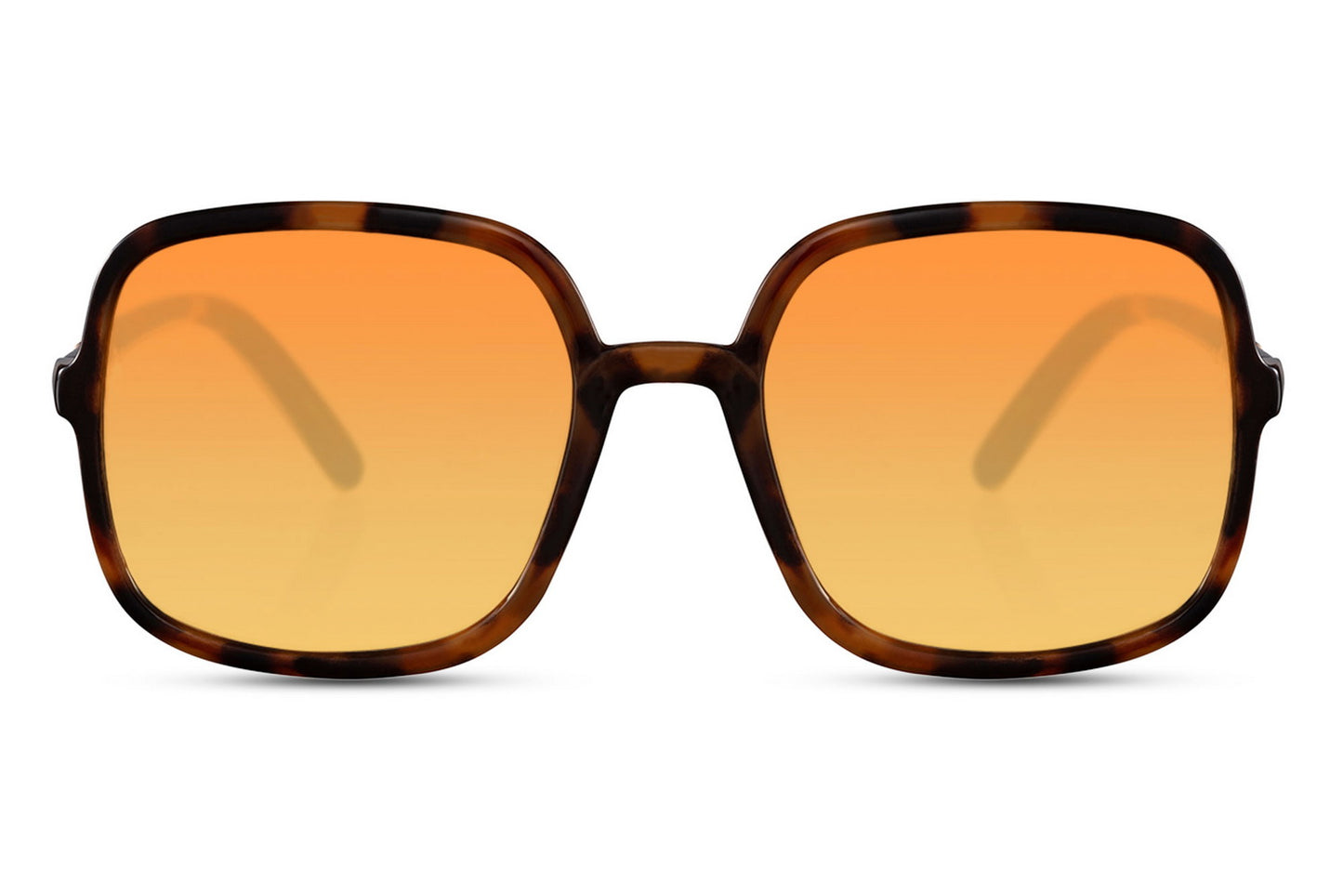 Oversized sunglasses with orange lenses and black frame, trendy women sunglasses for summer outfits, vacations and modern street style
