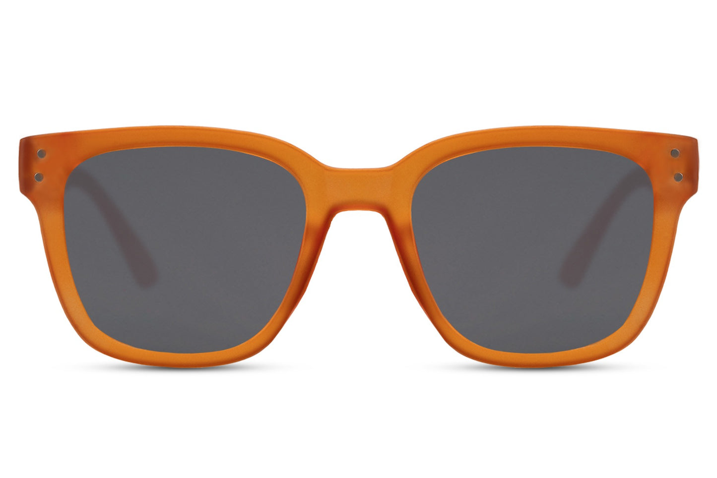 Bold orange square sunglasses with lightweight recycled frame and dark UV protection lenses for statement streetwear