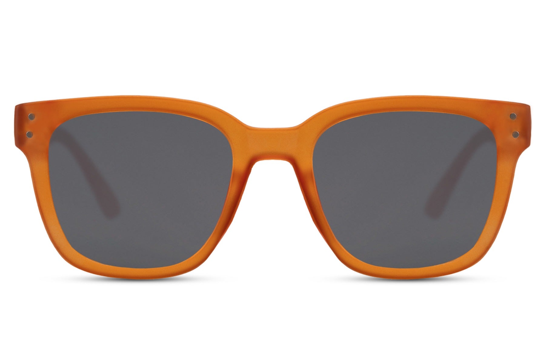 Bold orange square sunglasses with lightweight recycled frame and dark UV protection lenses for statement streetwear