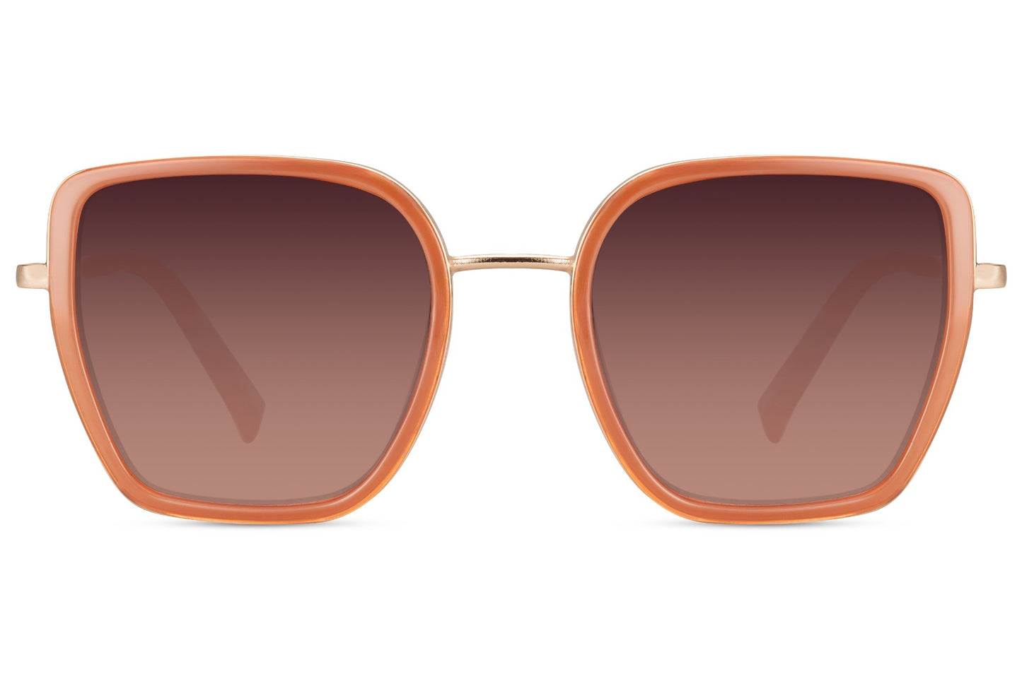 Bold cat eye sunglasses with orange tinted lenses and structured frame