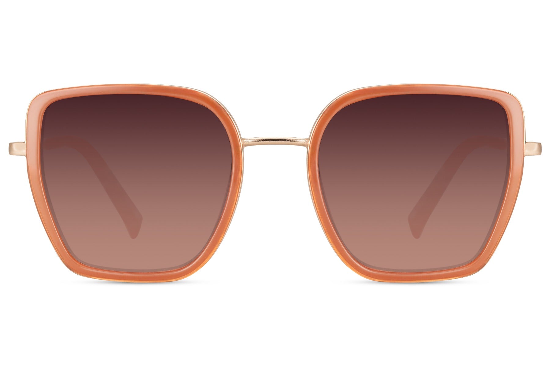 Bold cat eye sunglasses with orange tinted lenses and structured frame