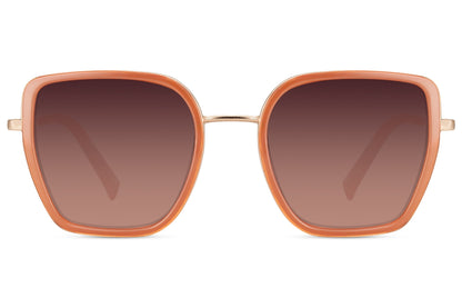 Bold cat eye sunglasses with orange tinted lenses and structured frame