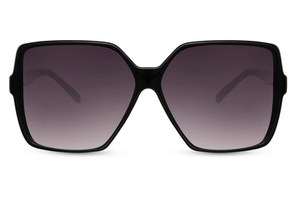 Oversized black sunglasses with gradient lenses and wide frame, offering a sleek look with full UV protection