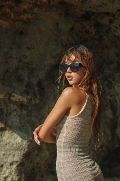 Oversized cat eye sunglasses styled in a modern fashion look with confident everyday appeal