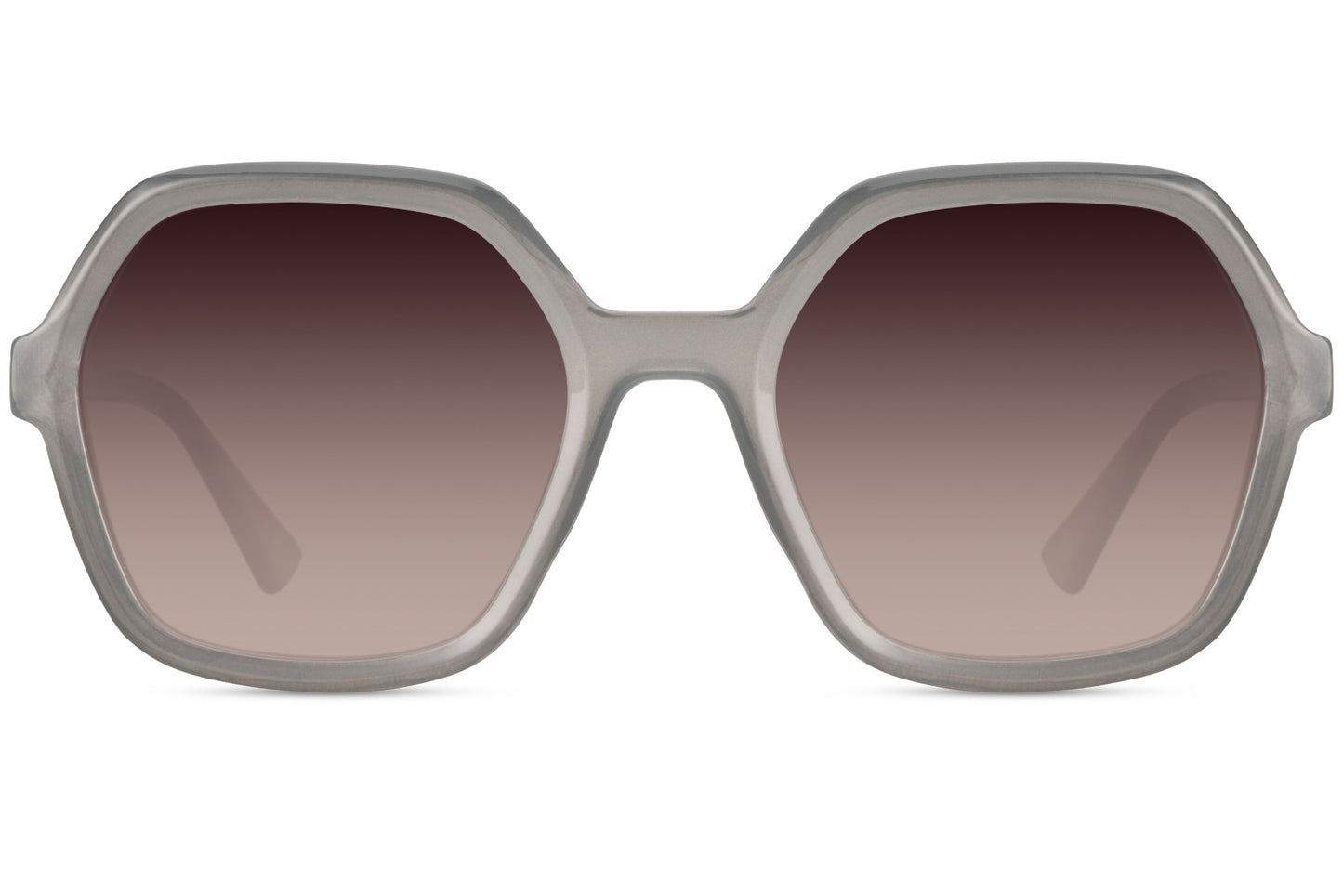 Geometric oversized sunglasses with grey gradient lenses and structured frame, contemporary fashion sunglasses for women ideal for city and everyday wear