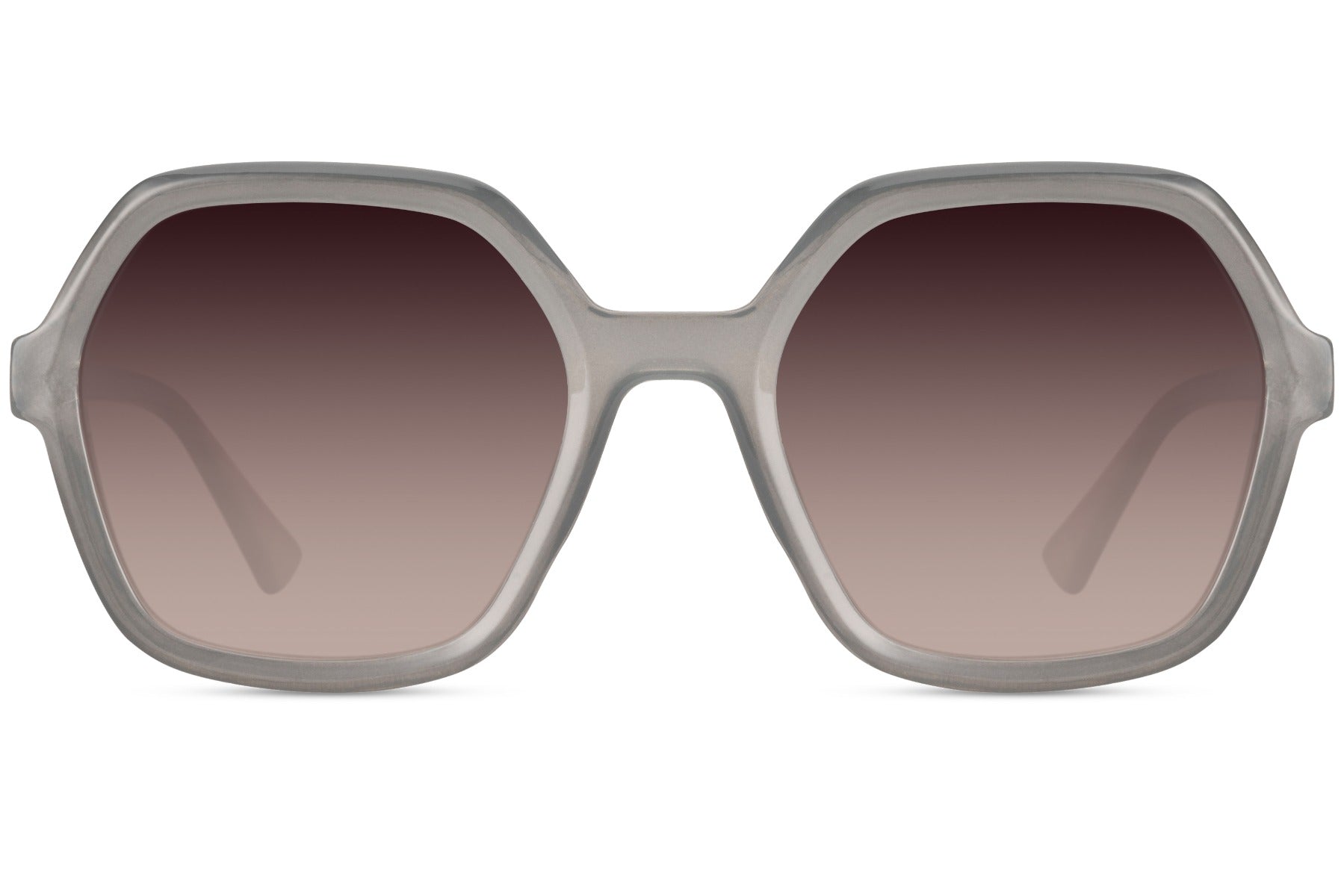 Geometric oversized sunglasses with grey gradient lenses and structured frame, contemporary fashion sunglasses for women ideal for city and everyday wear