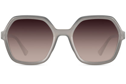 Geometric oversized sunglasses with grey gradient lenses and structured frame, contemporary fashion sunglasses for women ideal for city and everyday wear