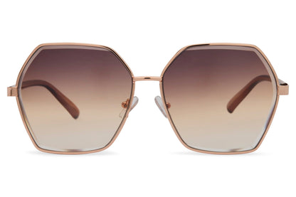 Oversized geometric sunglasses with light brown tinted lenses and angular frame, ideal for everyday styling and sun protection