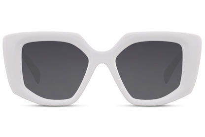 Collection of oversized geometric bold sunglasses in black, white and tortoiseshell frames, fashionable statement sunglasses for women for travel, beach and everyday wear