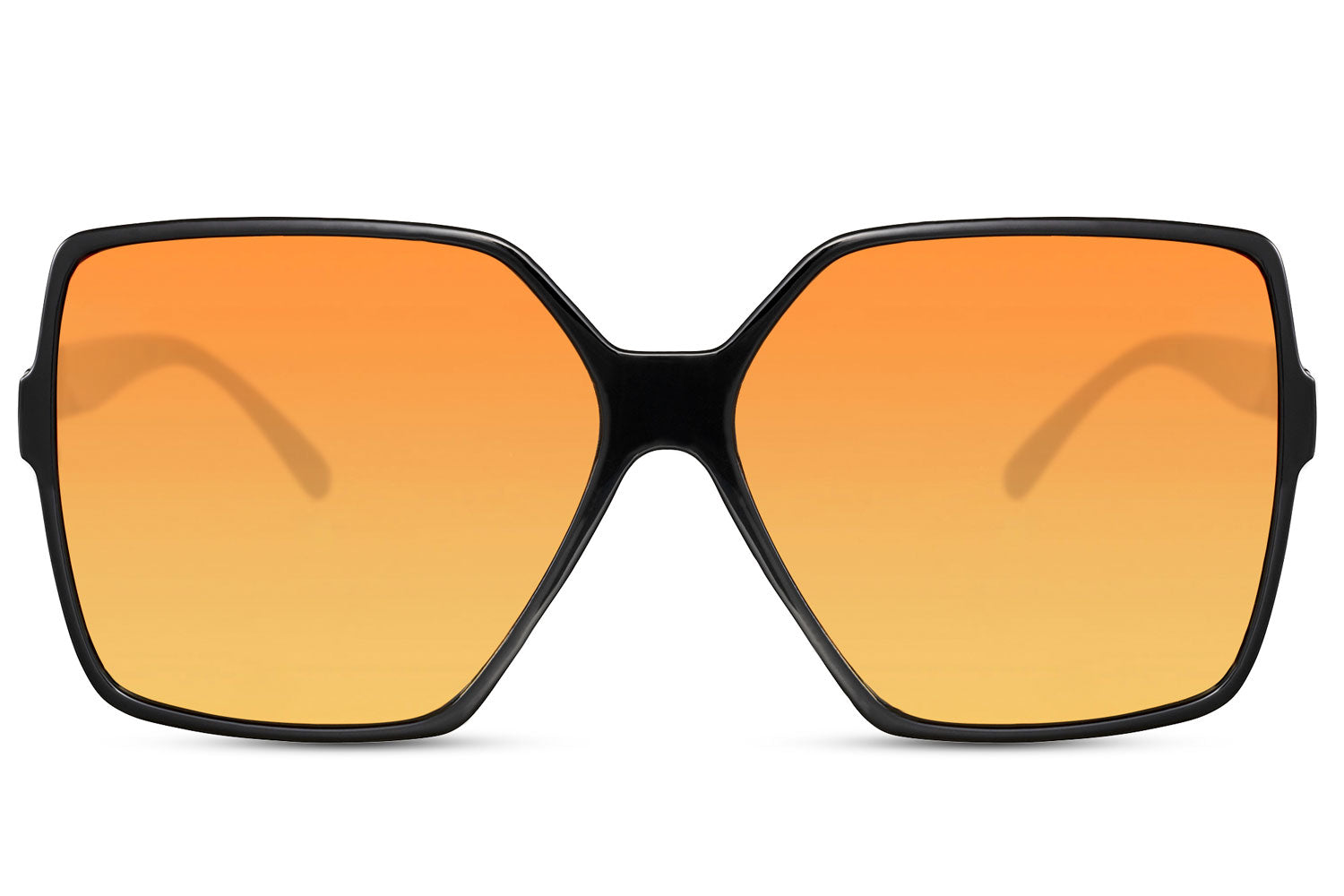 Oversized sunglasses with orange tinted lenses and large frame, perfect for bold styling and modern fashion outfits
