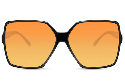 Oversized sunglasses with orange tinted lenses and large frame, perfect for bold styling and modern fashion outfits