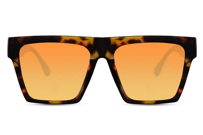 Oversized sunglasses with orange lenses and bold frame, fashionable women sunglasses for summer style, travel outfits and sunny days