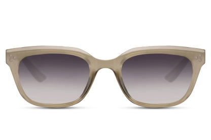 Oversized rectangle sunglasses with beige frame and brown lenses by Sunglass Station, elegant unisex eyewear with a soft modern aesthetic