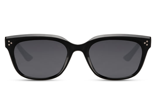 Oversized rectangle sunglasses with black frame and dark lenses by Sunglass Station, bold unisex eyewear inspired by modern Amsterdam style fashion, available online with free shipping across the UK and Europe