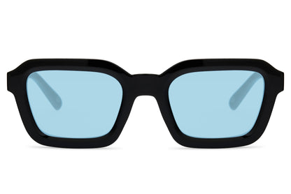 Unisex oversized rectangle sunglasses with blue lenses by Sunglass Station, lightweight and bold design perfect for everyday fashion