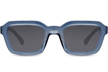 Unisex oversized rectangle sunglasses with blue frame and tinted lenses by Sunglass Station, stylish statement eyewear with a contemporary design