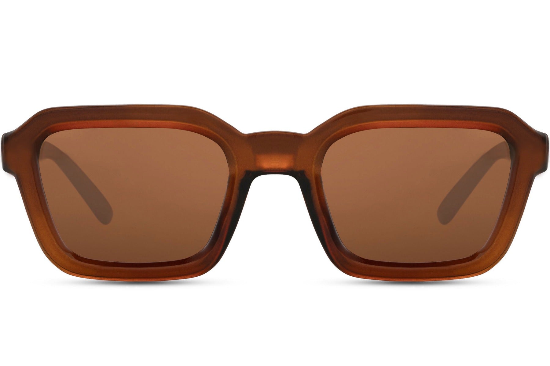 Unisex oversized rectangle sunglasses with brown frame and lenses by Sunglass Station, classic style eyewear designed for comfort and versatility