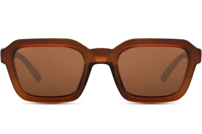 Unisex oversized rectangle sunglasses with brown frame and lenses by Sunglass Station, classic style eyewear designed for comfort and versatility