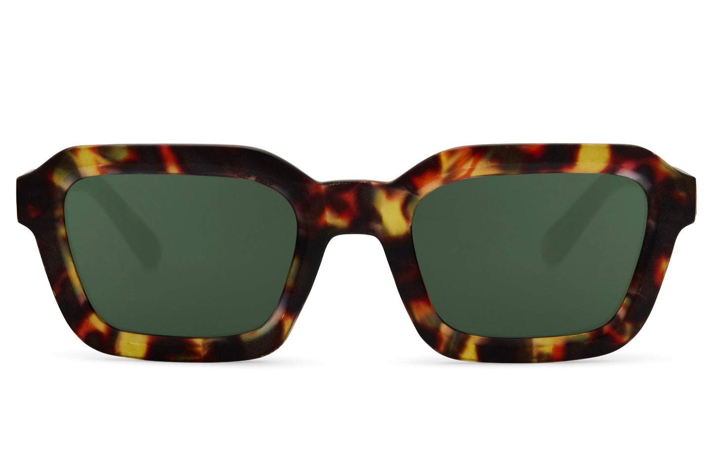 Oversized rectangle sunglasses with tortoiseshell frame and green lenses by Sunglass Station, eco-friendly unisex eyewear with a stylish modern edge