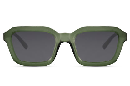 Oversized rectangle sunglasses with green frame by Sunglass Station, unisex eco-conscious eyewear with a modern fashion-forward appeal
