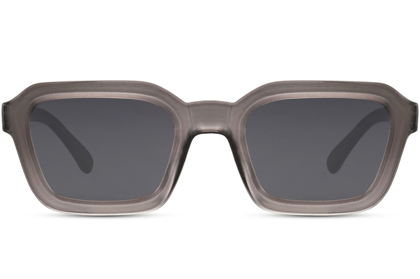 Oversized rectangle sunglasses with grey frame and dark lenses by Sunglass Station, unisex design offering a clean modern look with lightweight comfort