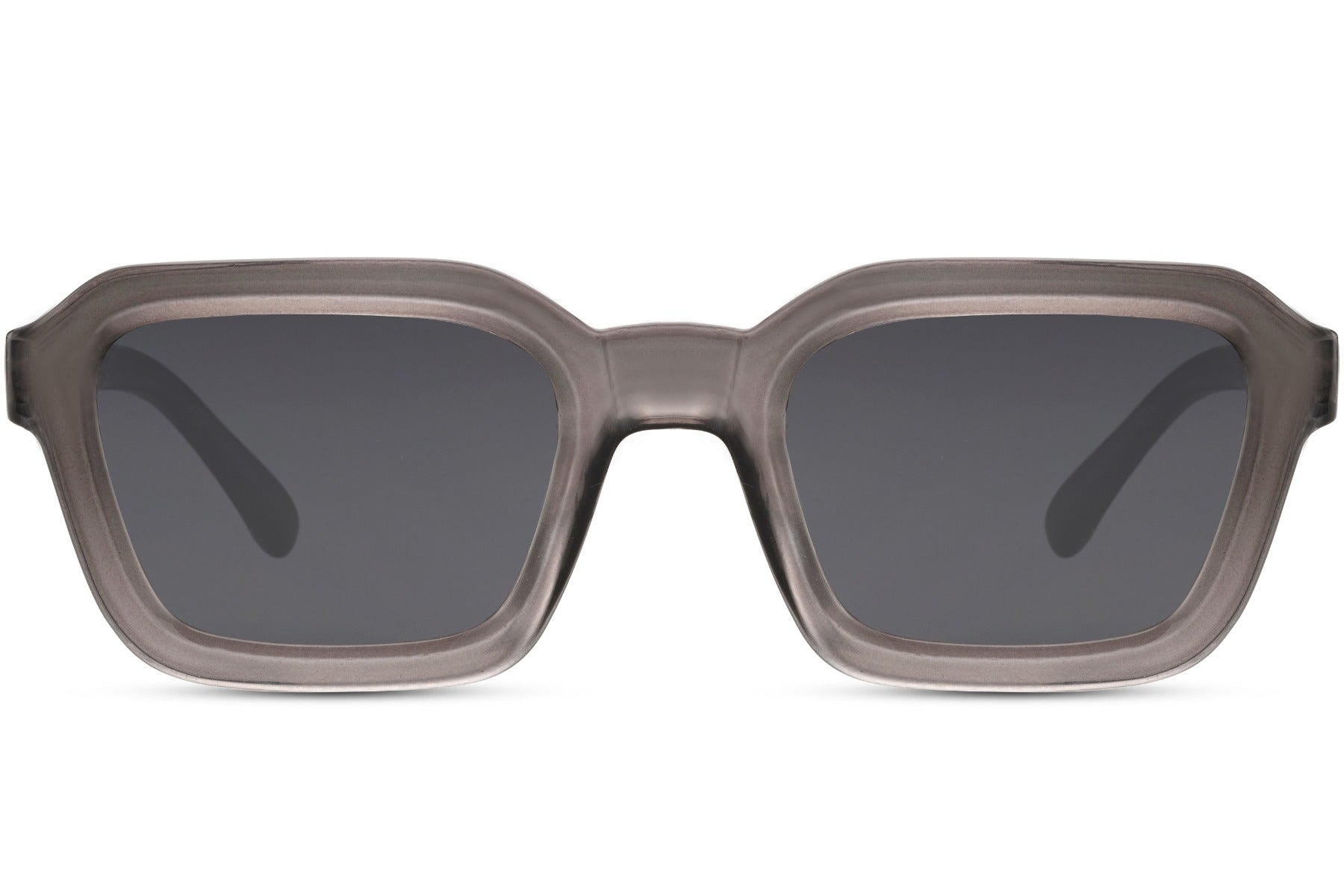 Oversized rectangle sunglasses with grey frame and dark lenses by Sunglass Station, unisex design offering a clean modern look with lightweight comfort