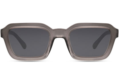 Oversized rectangle sunglasses with grey frame and dark lenses by Sunglass Station, unisex design offering a clean modern look with lightweight comfort