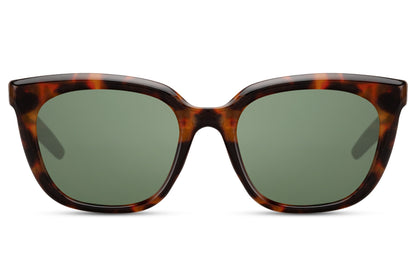 Rectangle oversized sunglasses with tortoiseshell frame and green lenses by Sunglass Station, stylish unisex eyewear inspired by European fashion trends