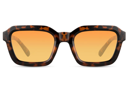 Oversized rectangle sunglasses with tortoiseshell frame and yellow lenses by Sunglass Station, bold unisex eyewear with a unique modern look