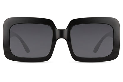 Oversized rectangle sunglasses with black frame and dark lenses by Sunglass Station, bold women’s eyewear with UV400 protection, available with free shipping across the UK and Europe