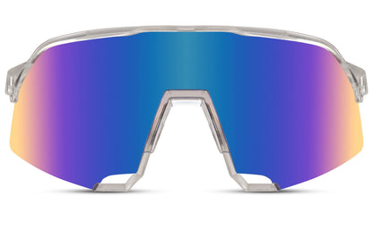 Oversized shield sports sunglasses with rainbow mirrored lens and wraparound visor design, UV400 cycling sunglasses for men and women ideal for running, cycling and outdoor sports