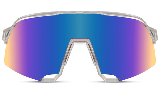 Oversized shield sports sunglasses with rainbow mirrored lens and wraparound visor design, UV400 cycling sunglasses for men and women ideal for running, cycling and outdoor sports