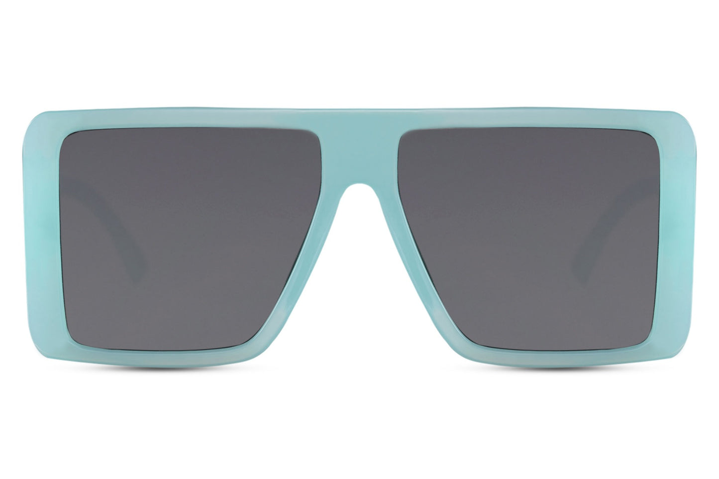 Oversized square sunglasses with blue tinted lenses and structured frame, offering modern style and comfortable eye coverage