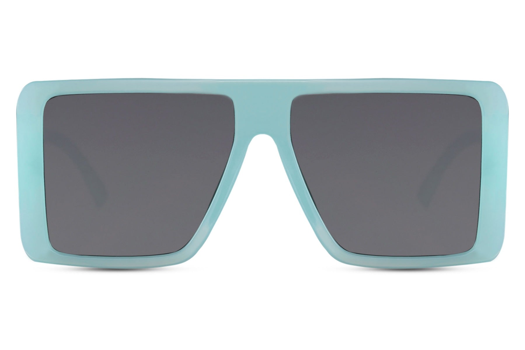 Oversized square sunglasses with blue tinted lenses and structured frame, offering modern style and comfortable eye coverage