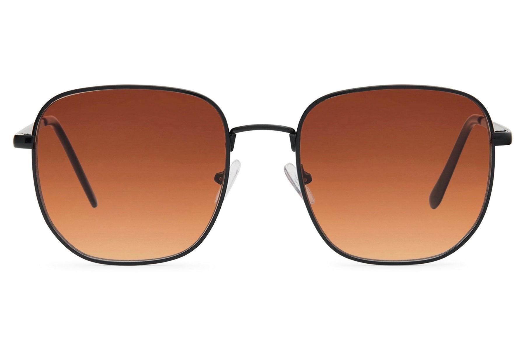 Oversized square sunglasses for women with brown gradient lenses and elegant metal frame styling