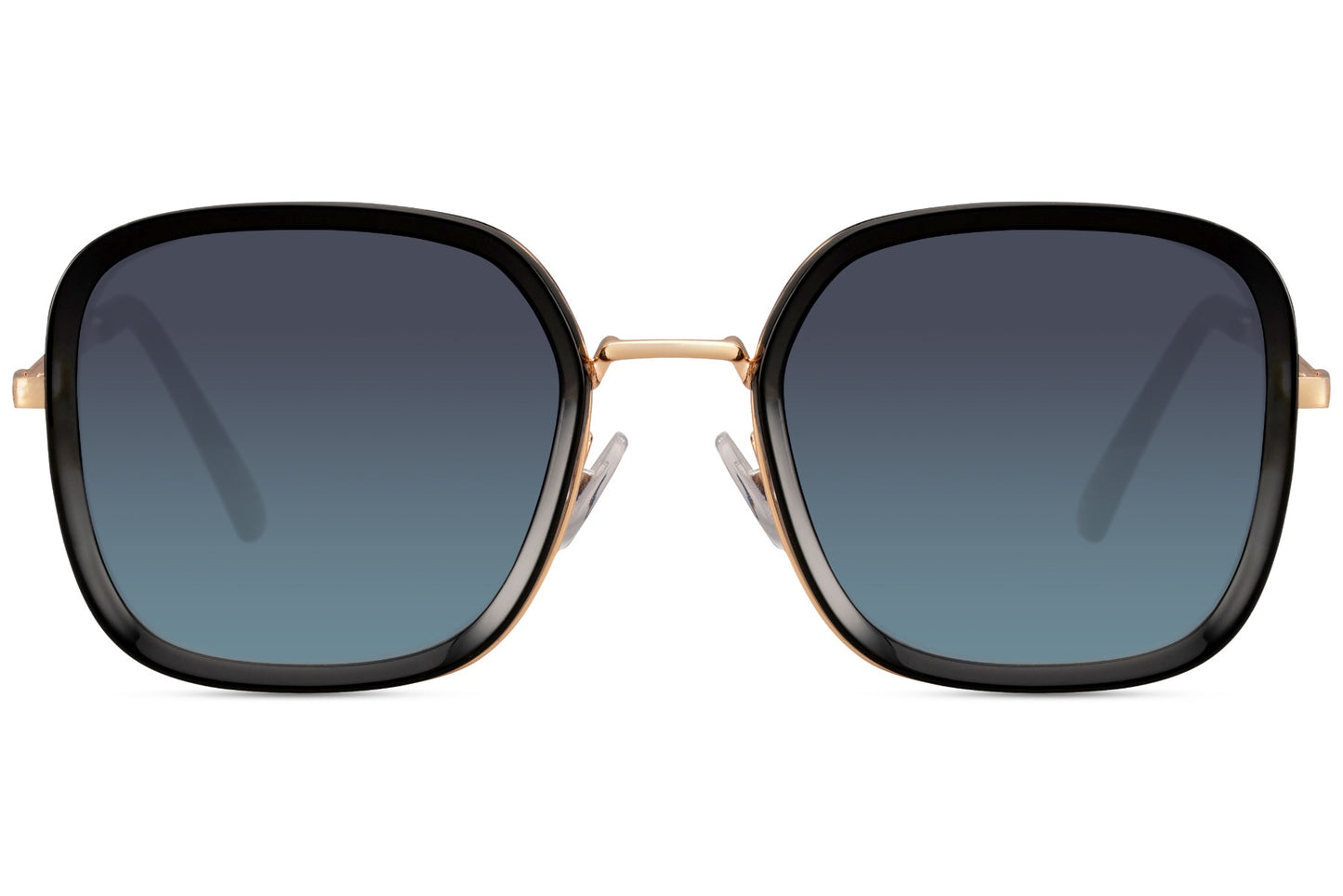 Oversized square sunglasses with dark gradient lenses and structured frame, statement eyewear designed for bold modern looks