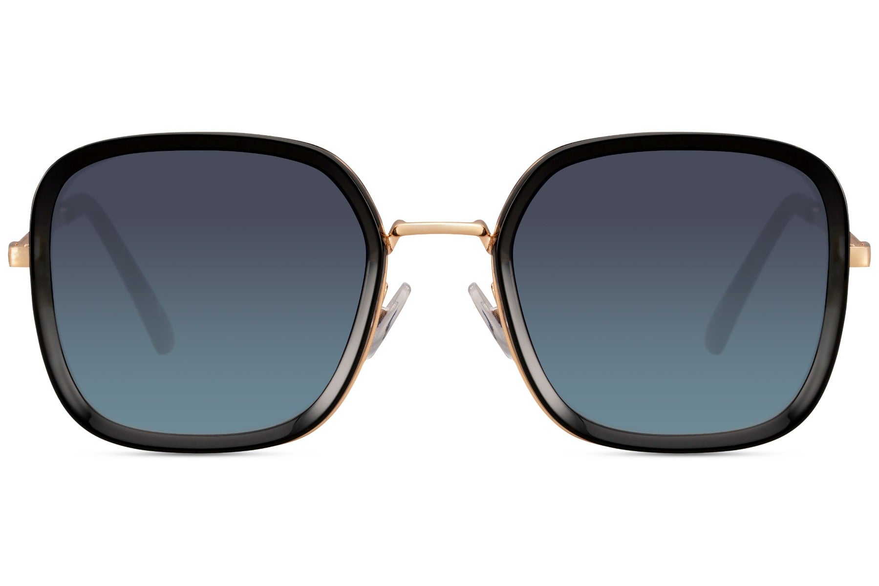 Oversized square sunglasses with dark gradient lenses and structured frame, statement eyewear designed for bold modern looks