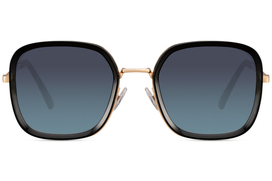 Oversized square sunglasses with dark gradient lenses and structured frame, statement eyewear designed for bold modern looks