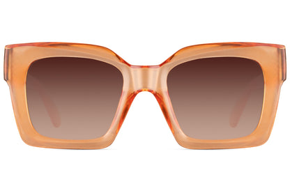 Light brown oversized square sunglasses with soft tinted lenses, minimalist eco friendly eyewear for women ideal for daily wear and neutral outfits