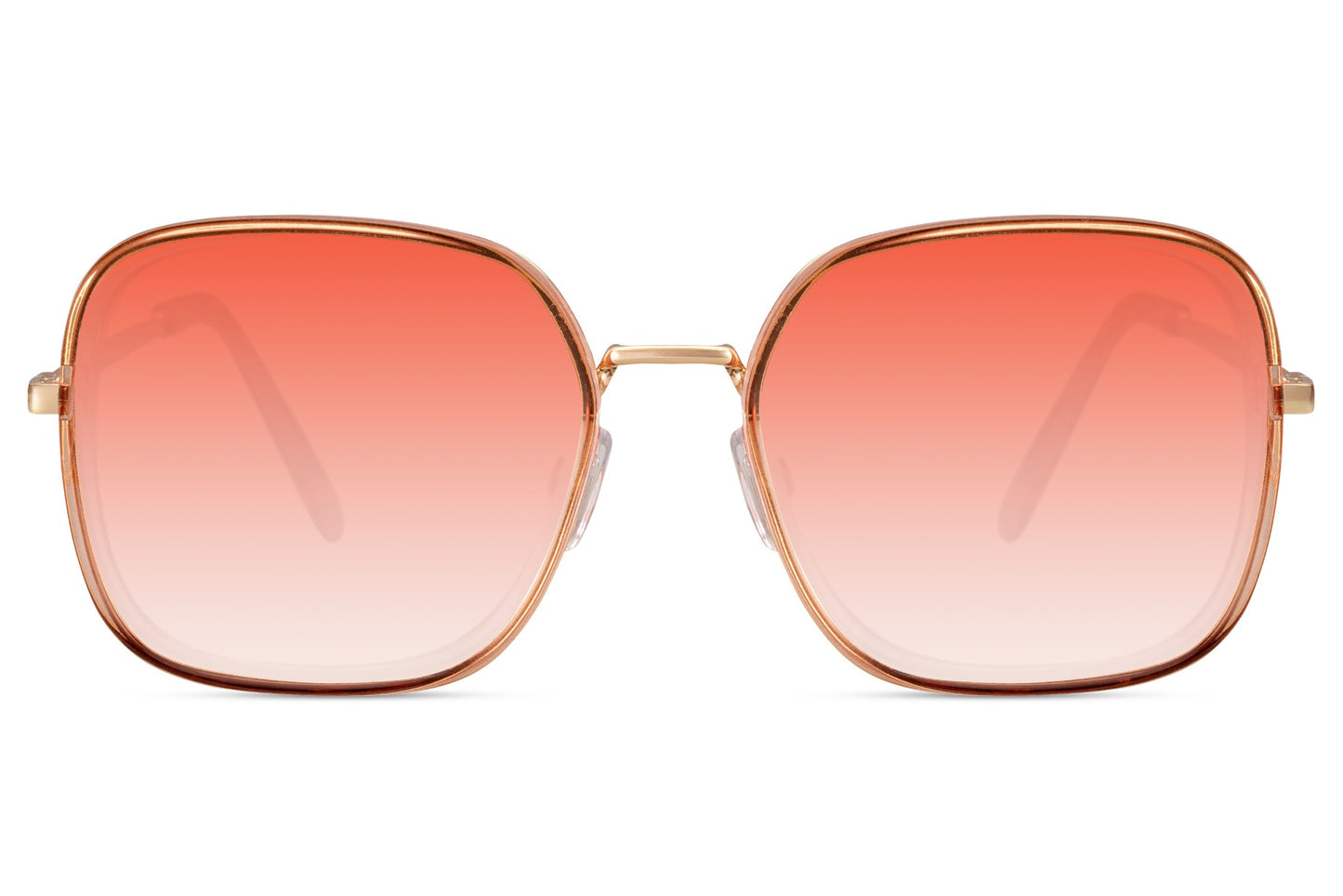 Oversized square sunglasses with orange tinted lenses and gold frame, trendy summer sunglasses perfect for beach days and vacation outfits