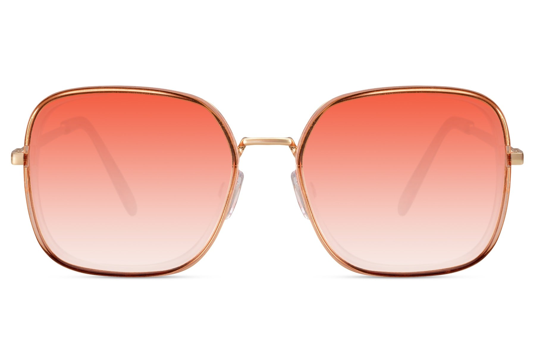 Oversized square sunglasses with orange tinted lenses and gold frame, trendy summer sunglasses perfect for beach days and vacation outfits