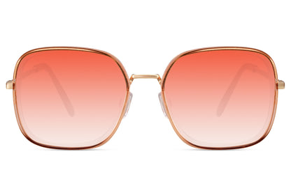 Oversized square sunglasses with orange tinted lenses and gold frame, trendy summer sunglasses perfect for beach days and vacation outfits