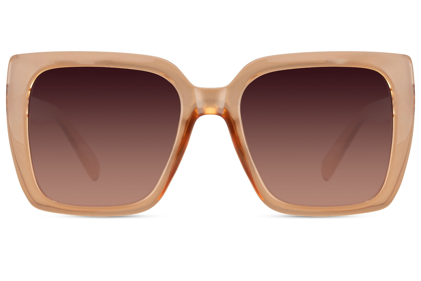 Oversized beige frame sunglasses with soft tinted lenses, eco friendly sunglasses for women perfect for London summer outfits and minimalist fashion