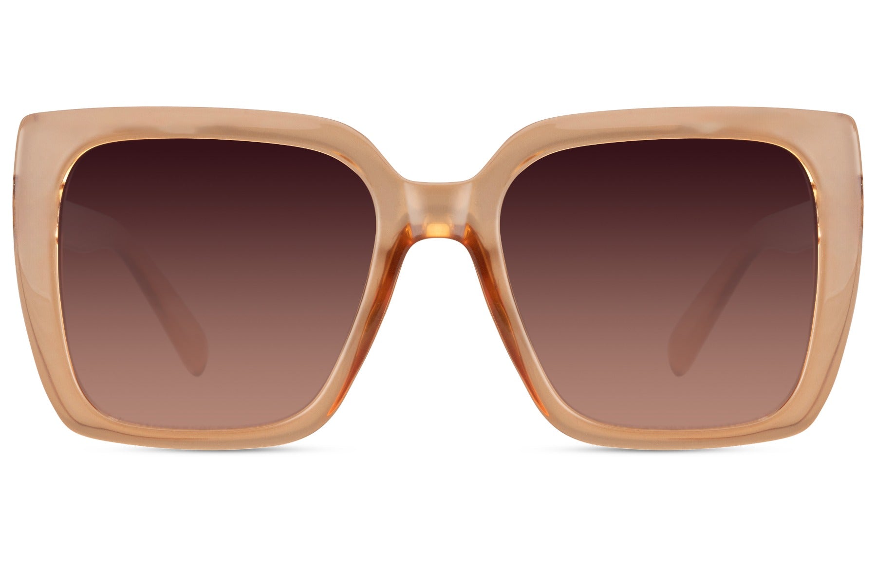 Oversized beige frame sunglasses with soft tinted lenses, eco friendly sunglasses for women perfect for London summer outfits and minimalist fashion