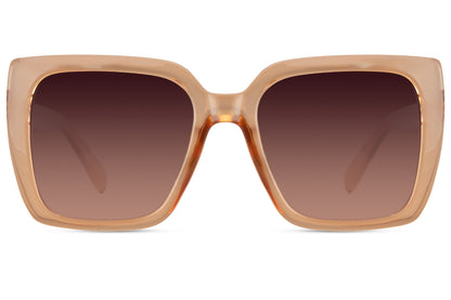 Oversized beige frame sunglasses with soft tinted lenses, eco friendly sunglasses for women perfect for London summer outfits and minimalist fashion